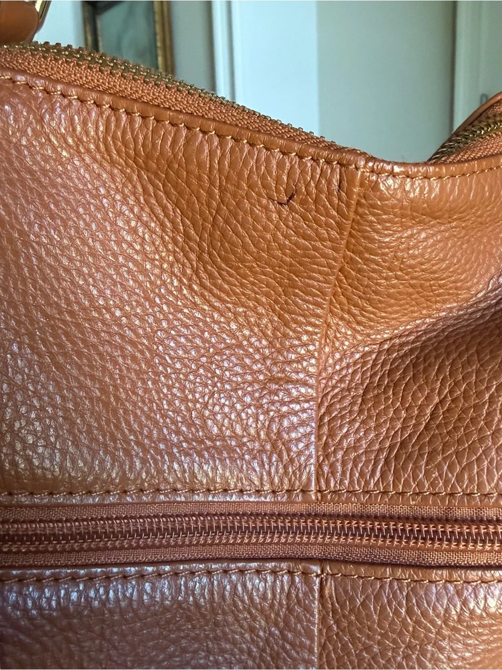 Ora Delphine Cognac Brown Pebbled Leather Satchel Bag
